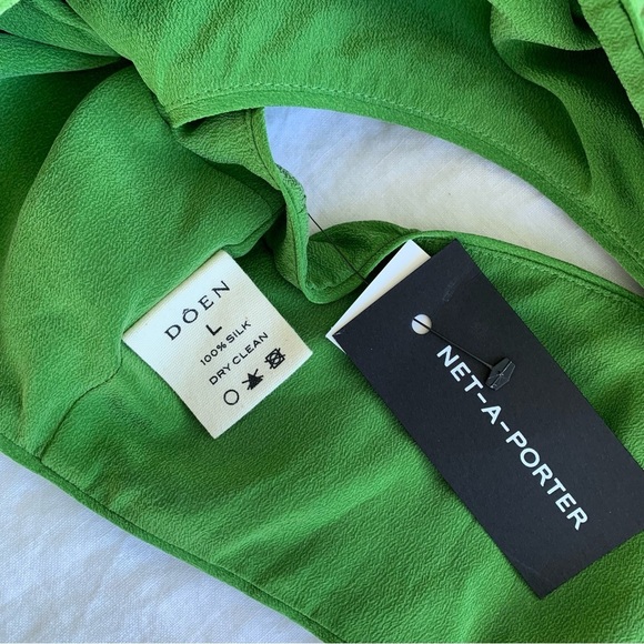 NWT Doen Amora Silk Ruched Cami Camisole Crop Tank Top Evergreen Green - Picture 4 of 6